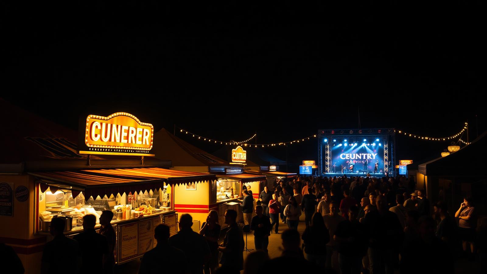Food trucks and local vendor row at a country festival